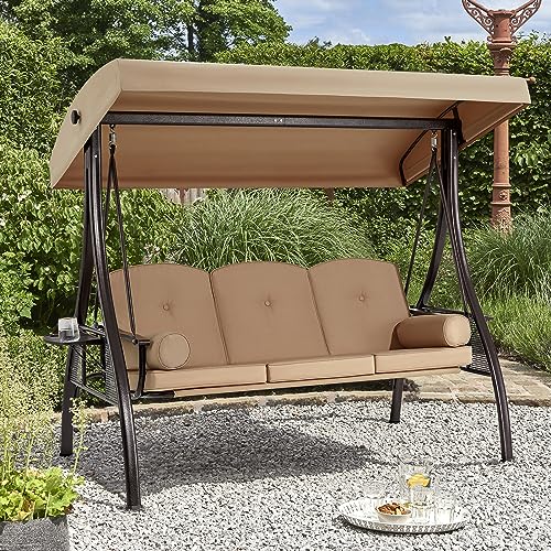 3 Person Outdoor Porch Swing with Cup Holder, Canopy, Cushions P673671