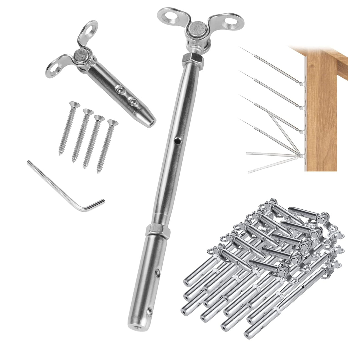 20Set Swageless Cable Railing Kit 1/8 Toggle Turnbuckle Hardware T316 Stainless Steel C353412
