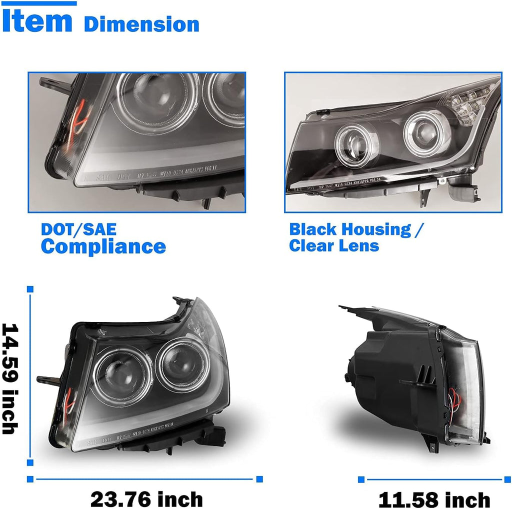 Headlight Assembly with LED Daytime Running Lights Projector for 2011-2015 Chevy Cruze E8710