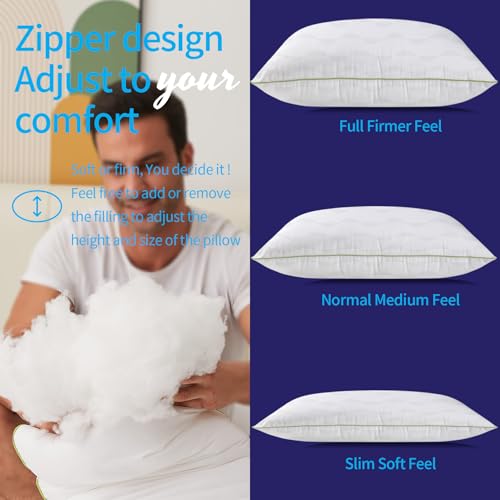 King Size Set of 2 Adjustable Bed Pillows with Zipper S46679