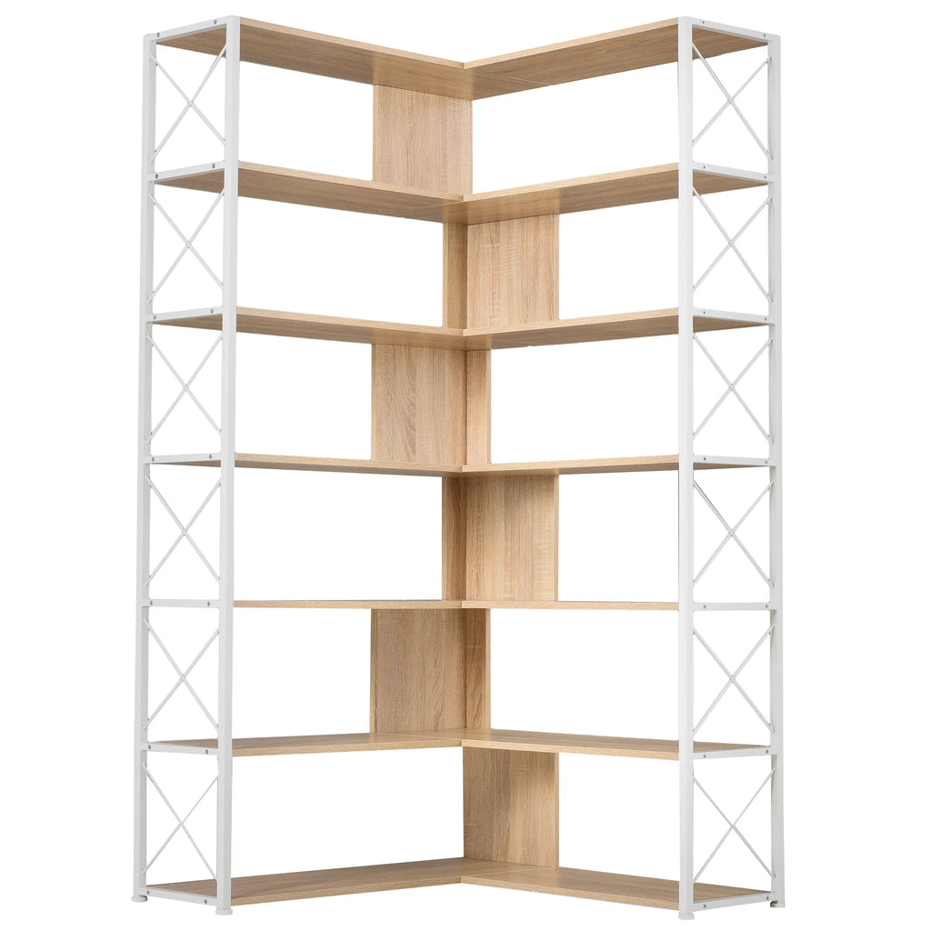 L-Shaped 7-Tier Bookshelf with Metal Frame O708354