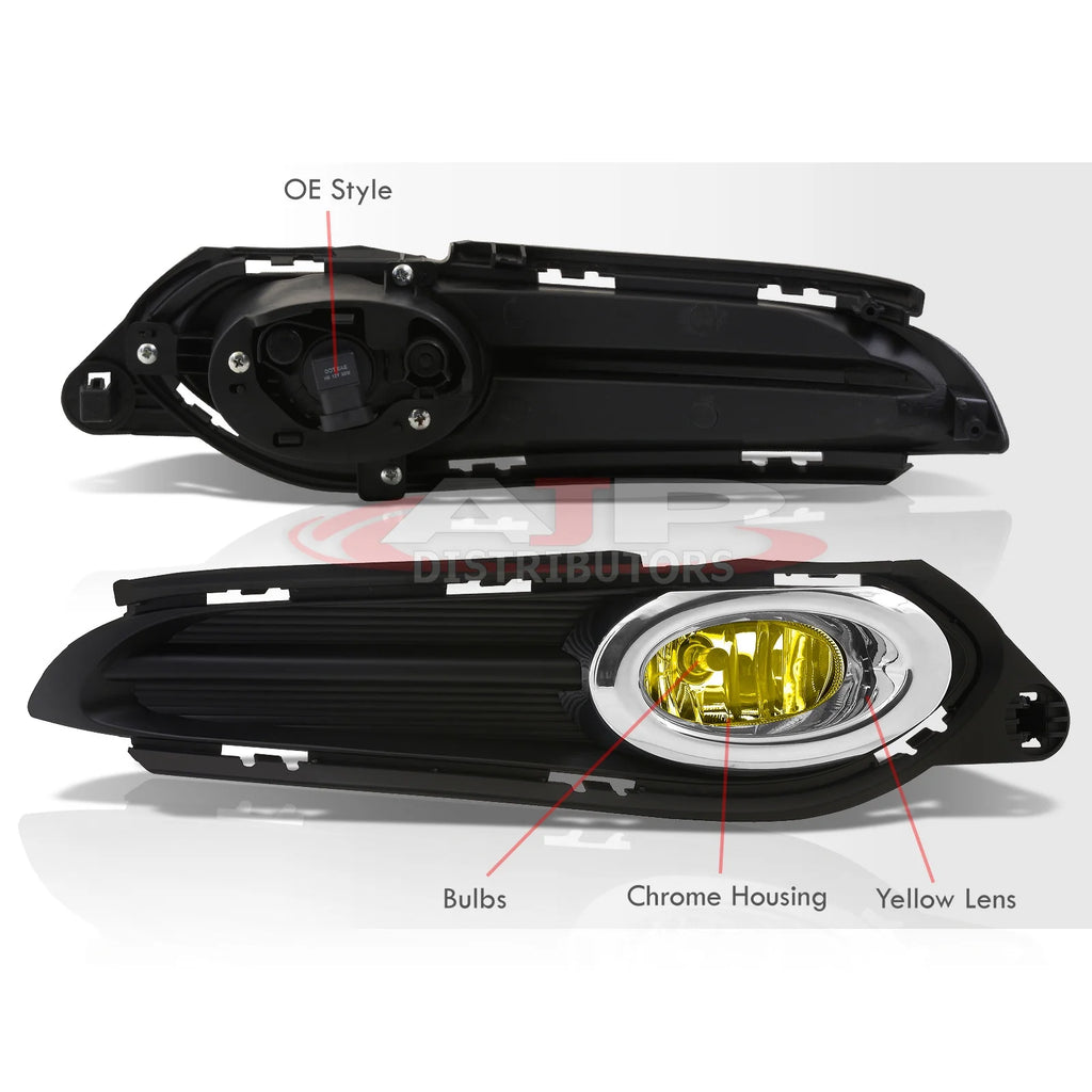 Chrome Front Bumper Fog Lights Assembly with Bulbs Switch Relay Wiring Harness Kit (Yellow Lens) V749544
