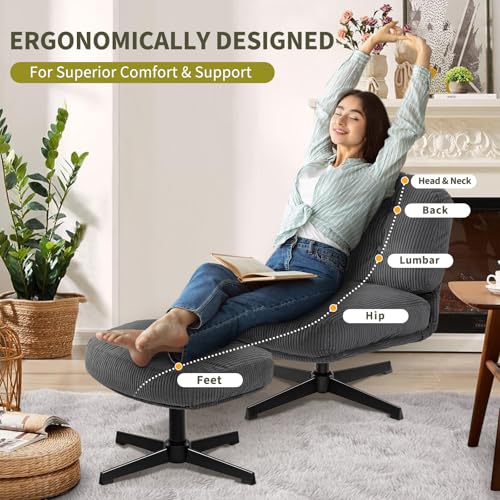 Dark Gray Swivel Accent Chair with Ottoman B272974