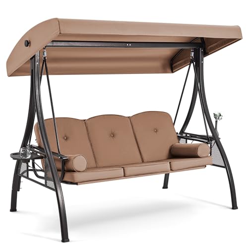 3 Person Outdoor Porch Swing with Cup Holder, Canopy, Cushions P673671