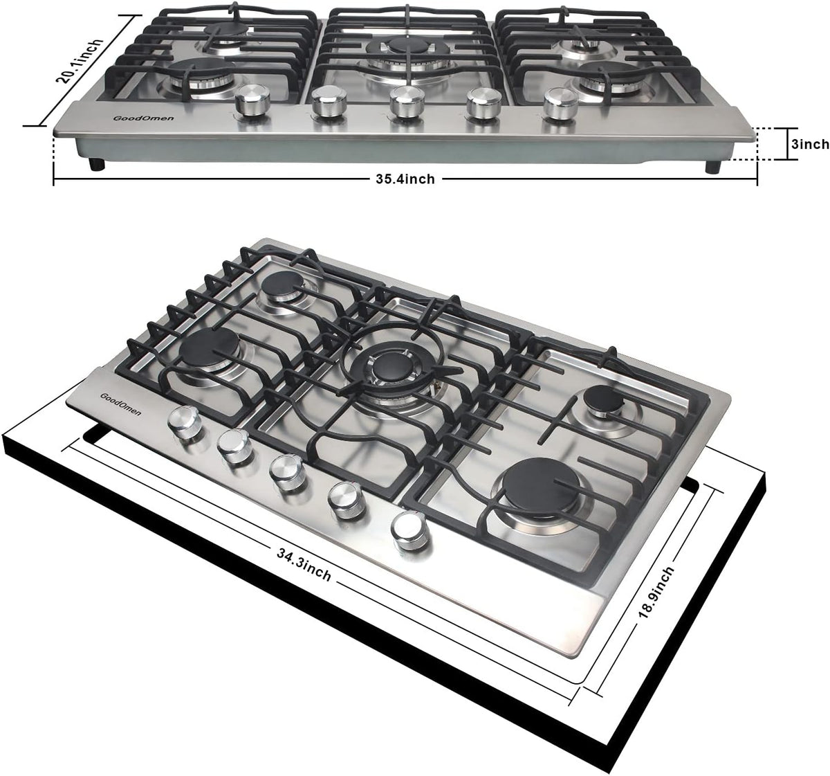 30 Inch 5 Burner Gas Cooktop with Cast Iron Grates R636