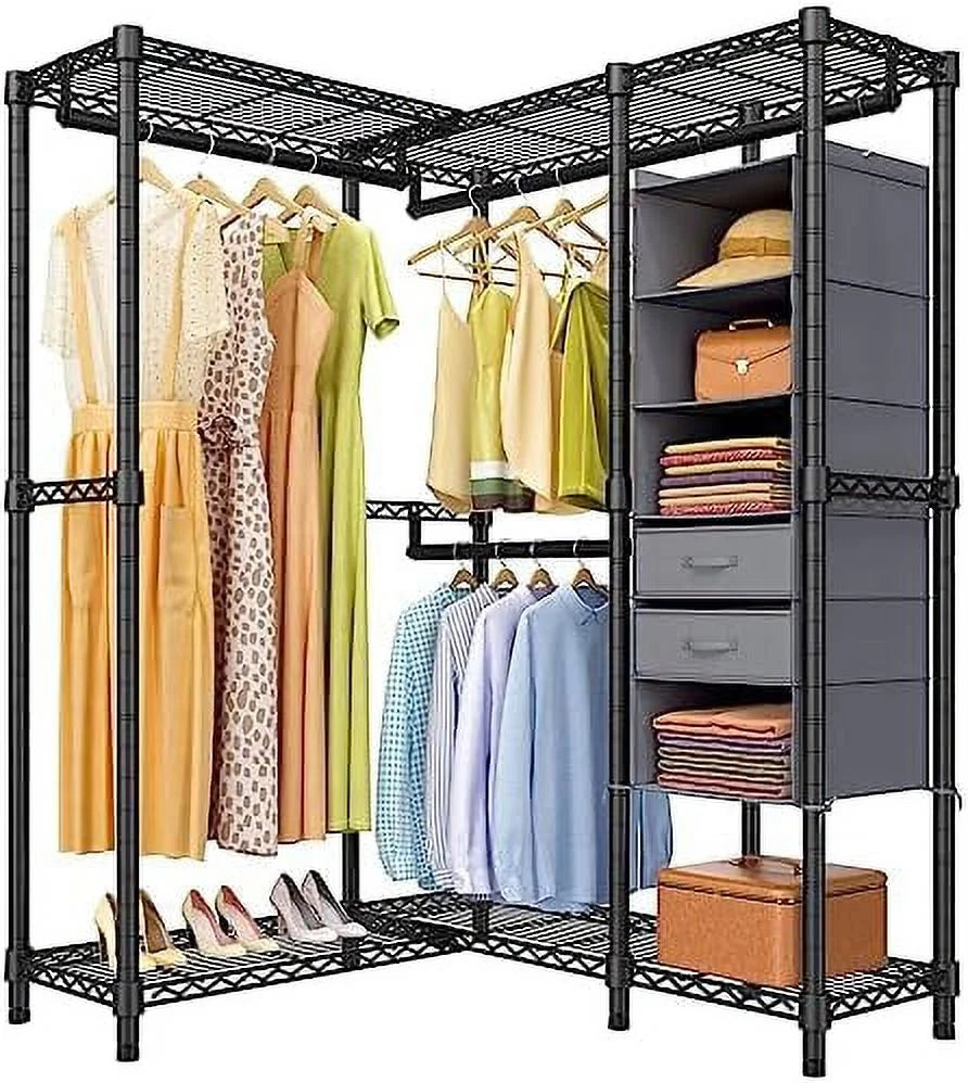 Heavy Duty Black Metal Garment Rack with Shelves K495