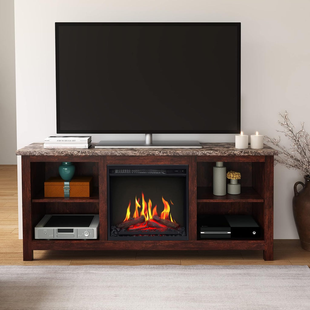 3D Fireplace TV Stand with 6 Storage Shelves & Barn Door R62465