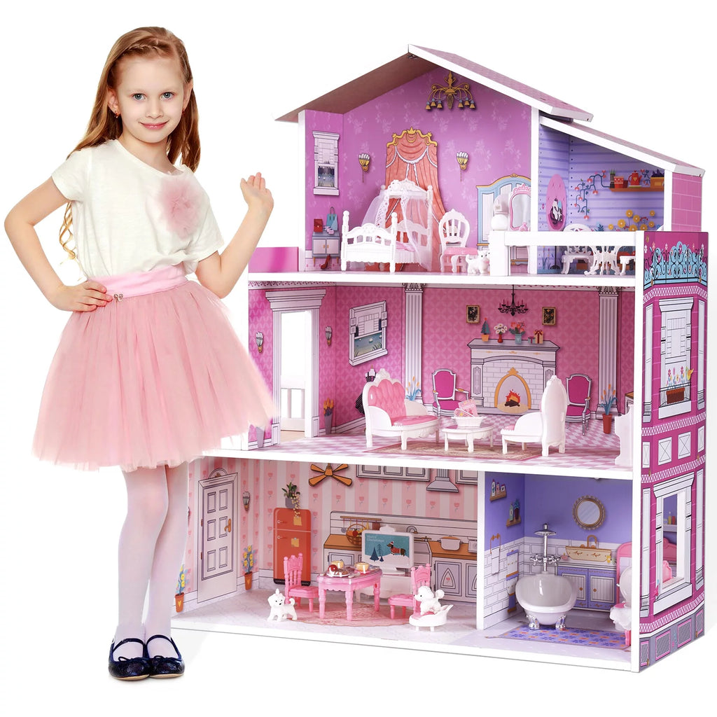 Wooden Dollhouse with 24pcs Furniture Z142351
