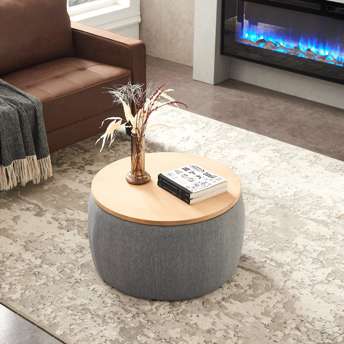 Dark Gray Round Storage Ottoman L812