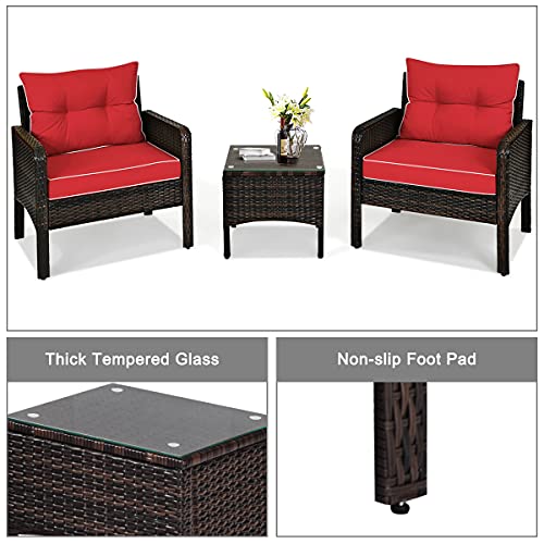 3 Piece Brown Rattan Patio Furniture Set with Cushions O38053