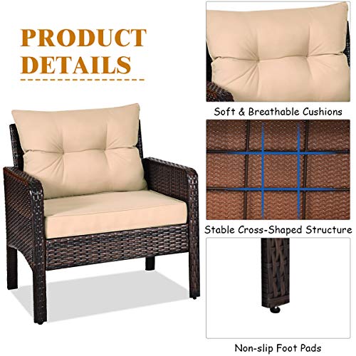 3 Piece Brown Rattan Patio Furniture Set with Cushions O38053