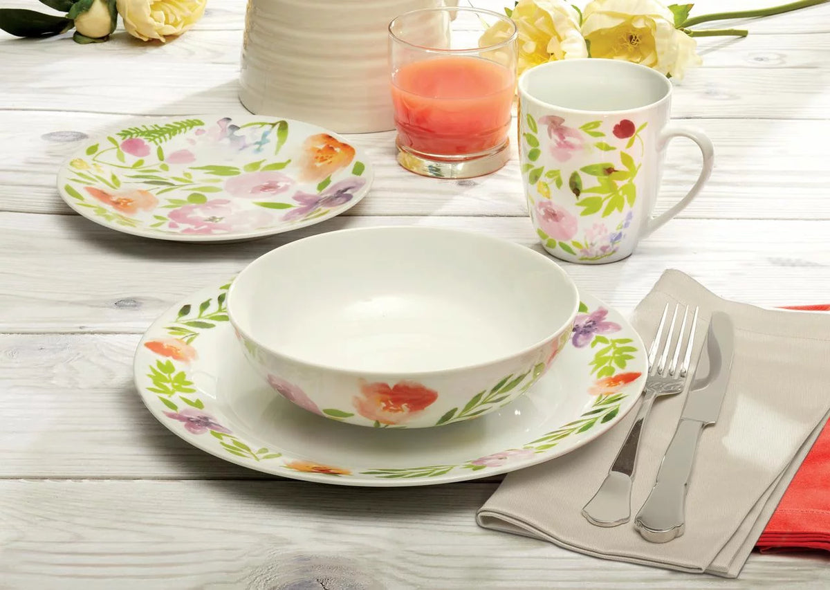 16-Piece Dinnerware Set, Pink, Watercolor E8924
