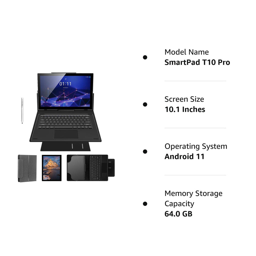 10.1 inch 2 in 1 Android 12 Tablet with Docking Keyboard Case, 4GB RAM 64GB ROM, 1920x1200 Full HD, Octa-Core Processor, 7000mAh Battery, Gray Y1417