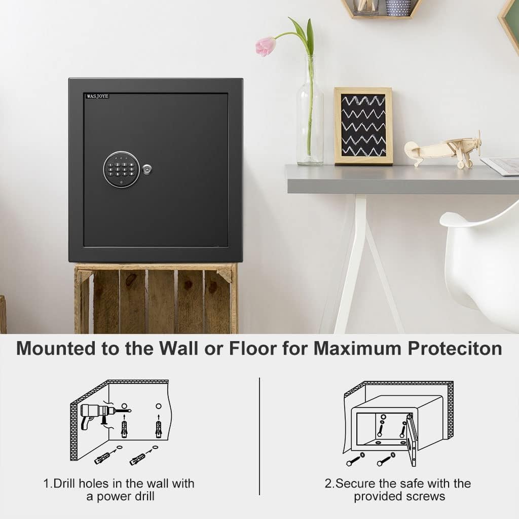 Security Safe Cash Box with Double Digital Keypad Key Lock (13.78 x 9.85 x 9.85 Inch) A517269