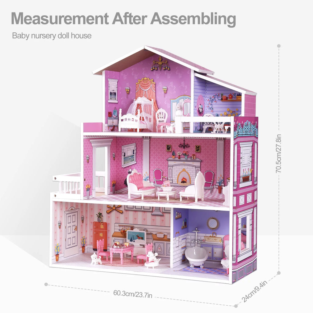 Wooden Dollhouse with 24pcs Furniture Z142351