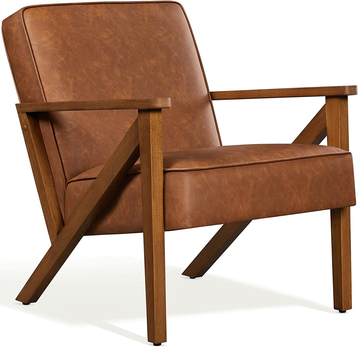 Light Brown PU Leather Armchair with Wood Frame G33641