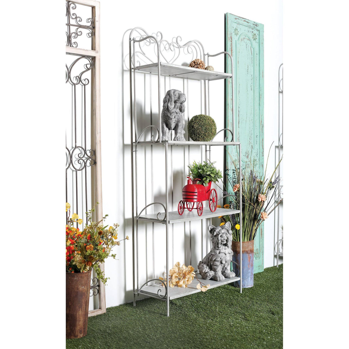 Gray Wood and Iron Four-Tier Bookshelf U378036