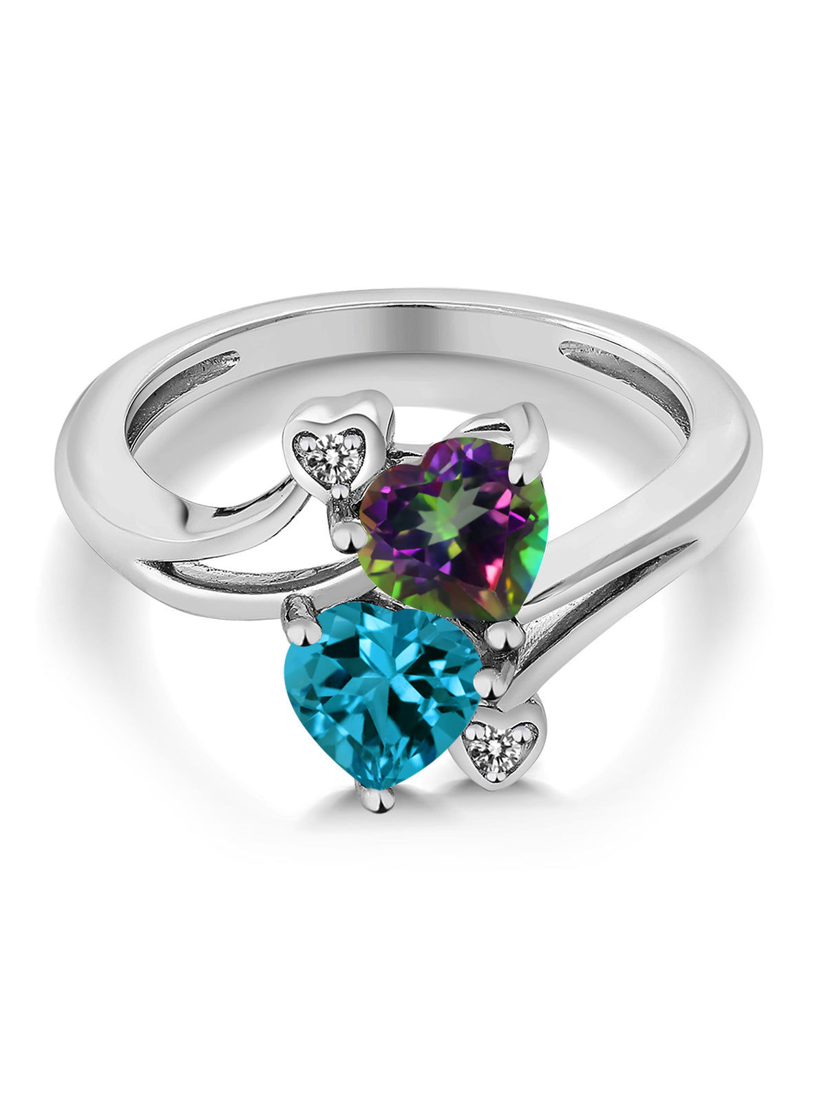 925 Sterling Silver Ring with Green Mystic Topaz, London Blue Topaz, White Diamond N307032