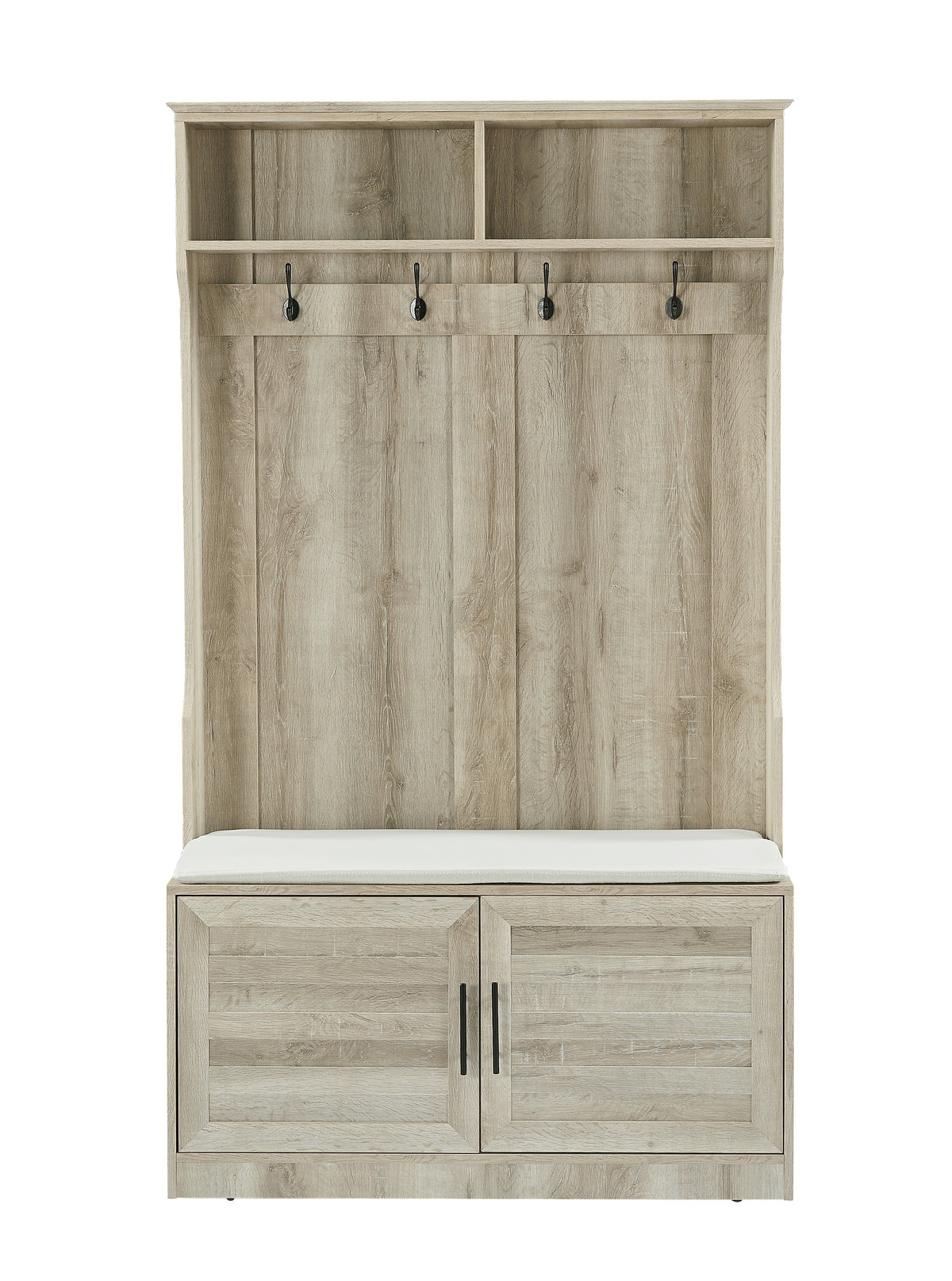 White Oak Entryway Bench with Coat Hooks and Storage Bench N94143
