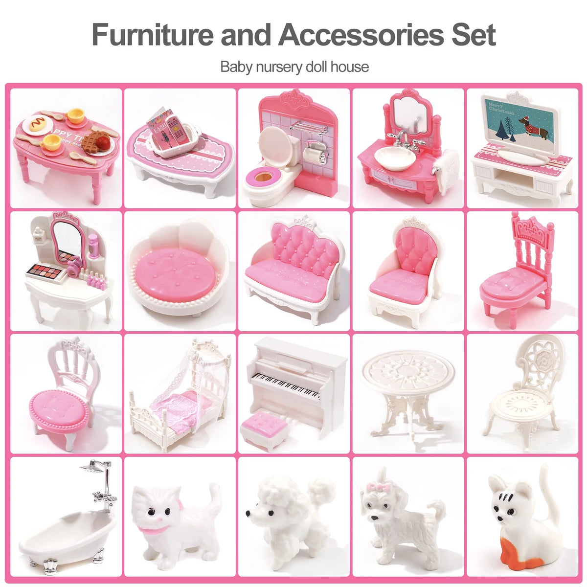 Wooden Dollhouse with 24pcs Furniture Z142351