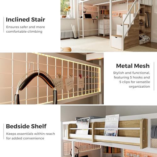 Full Size Metal Loft Bed with Desk and Stairs P732120