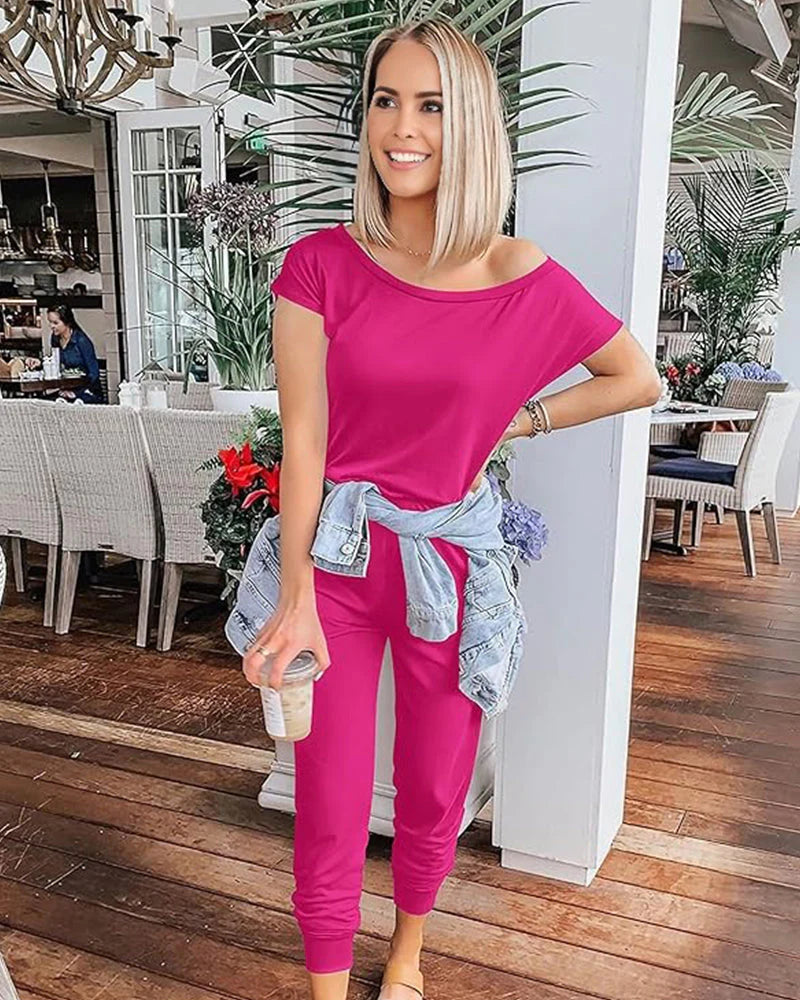 Off-Shoulder Short Sleeve Jumpsuit H92928