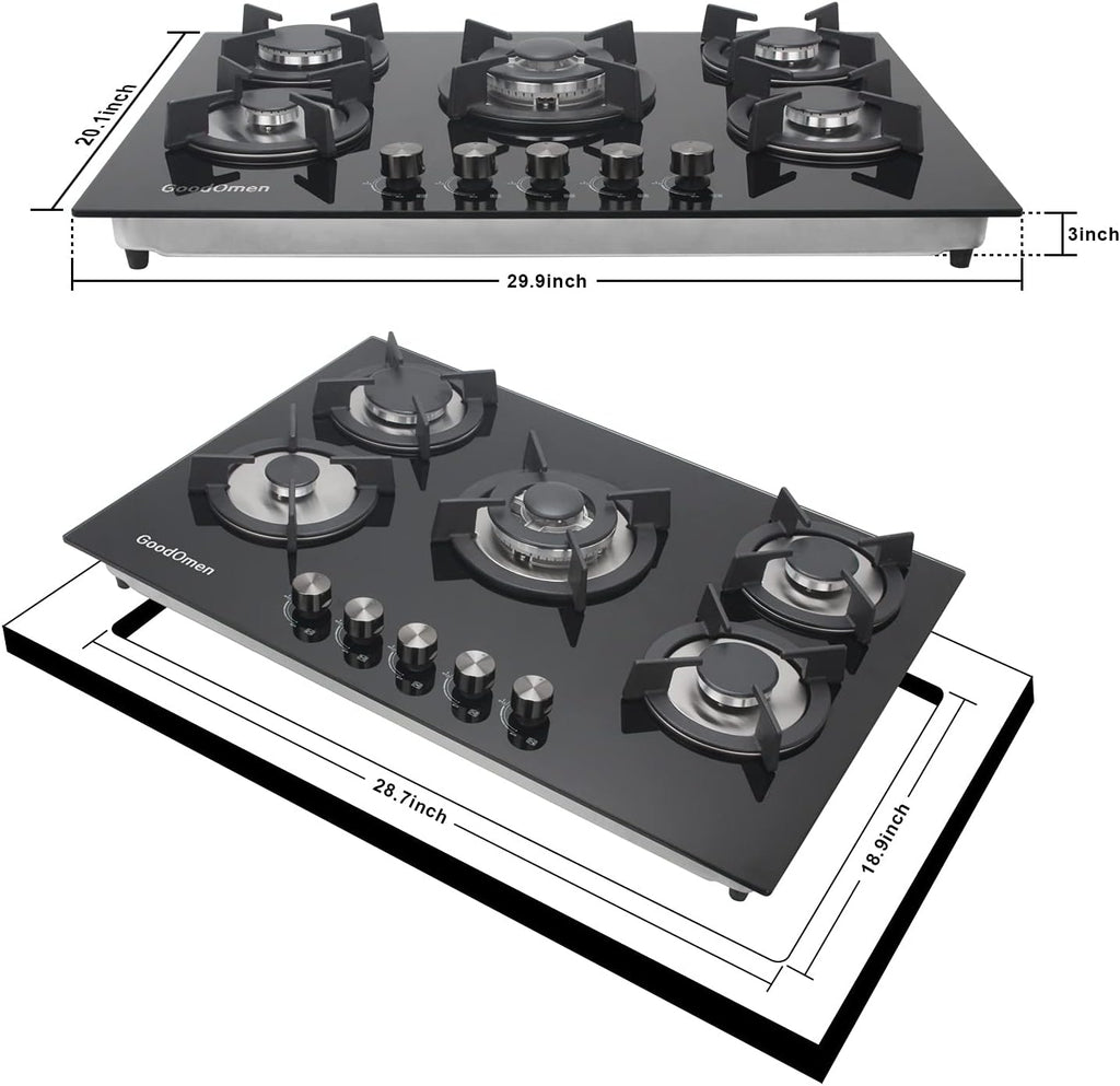 30 Inch 5 Burner Gas Cooktop with Cast Iron Grates R636
