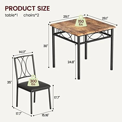 Kitchen Table Set with 2 Upholstered Benches Metal and Wood Rectangular Table Set I452680