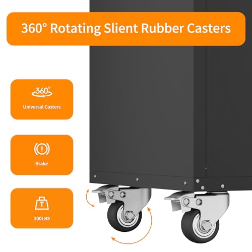 Black Metal Rolling Storage Cabinet with Wheels Q6538