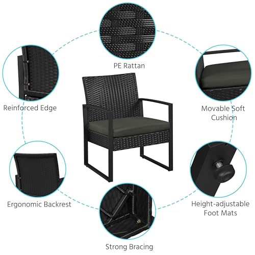 3 Pieces Rattan Bistro Set with Tempered Glass Coffee Table M120
