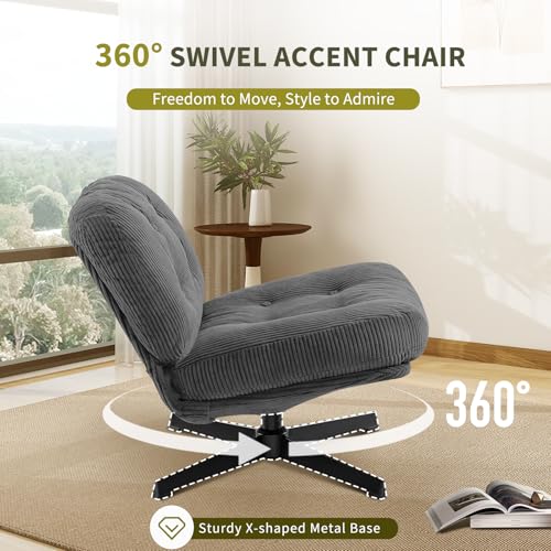 Dark Gray Swivel Accent Chair with Ottoman B272974
