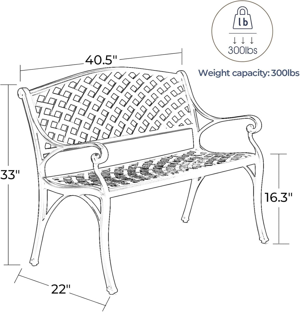 Black Cast Aluminum 2-Person Patio Bench U5758
