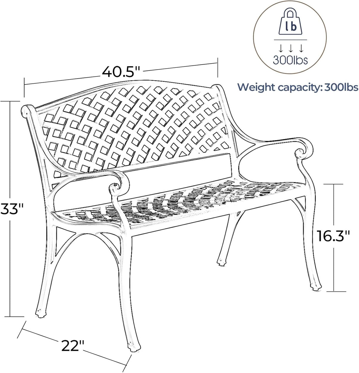 Black Cast Aluminum 2-Person Patio Bench U5758