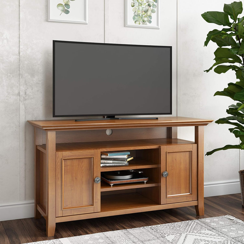 SOLID WOOD Universal TV Media Stand, 54 inch Wide, Medium Saddle Brown S4538
