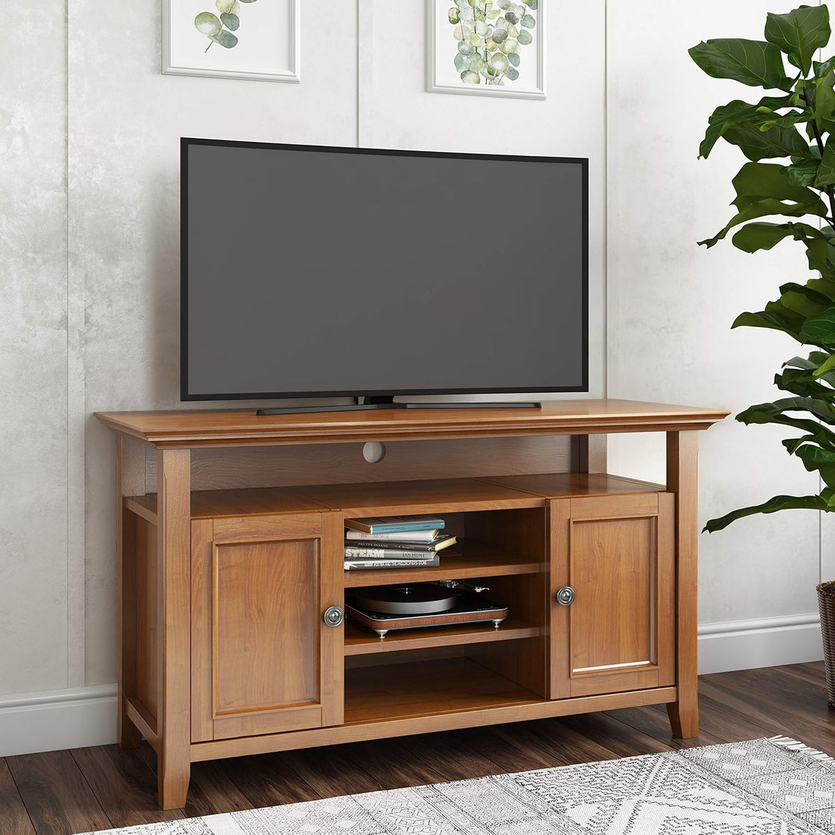 SOLID WOOD Universal TV Media Stand, 54 inch Wide, Medium Saddle Brown S4538