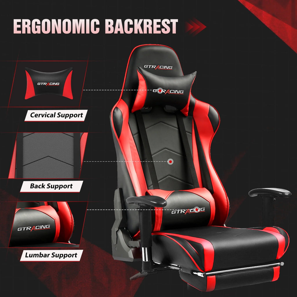 Red PU Leather Gaming Chair with Footrest Y117