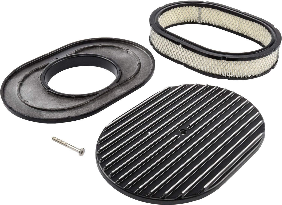 Finned Aluminum Air Cleaner, Oval 12” x 8 3/8” x 3”, Black Cast Aluminum Top W1070