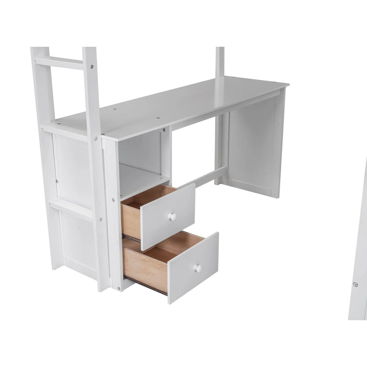 Solid Wood Loft Bed with Built-In Desk & Wardrobe White Full I3246