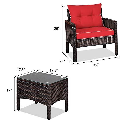 3 Piece Brown Rattan Patio Furniture Set with Cushions O38053
