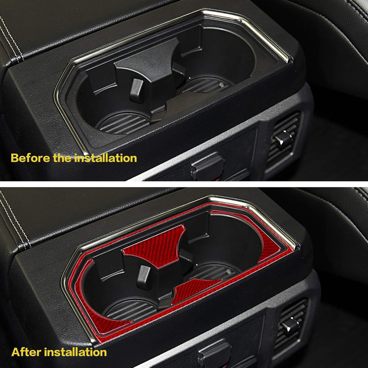 Carbon Fiber Red Rear Cup Holder Panel Trim Cover 5PCS D31453