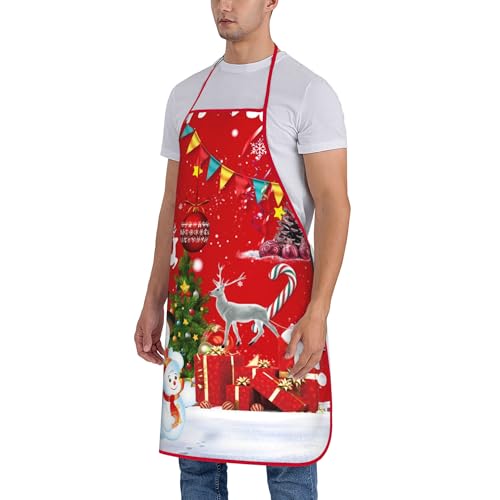 2Pcs Christmas Tree Snowman Kitchen Cooking Aprons O176555