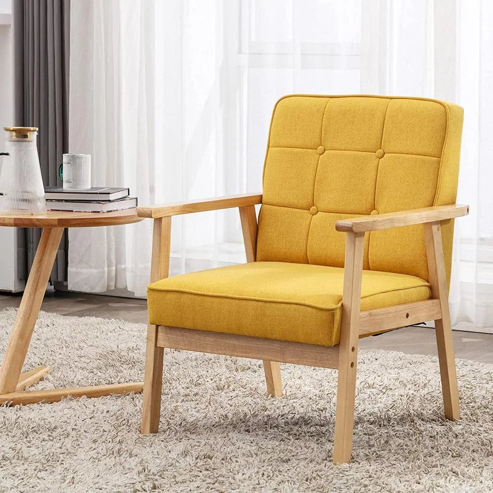 Set of 2 Fabric Wood Accent Chair with Memory Foam Cushions I906