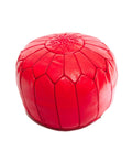 Red Handmade Round Leather Pouf Ottoman Z493