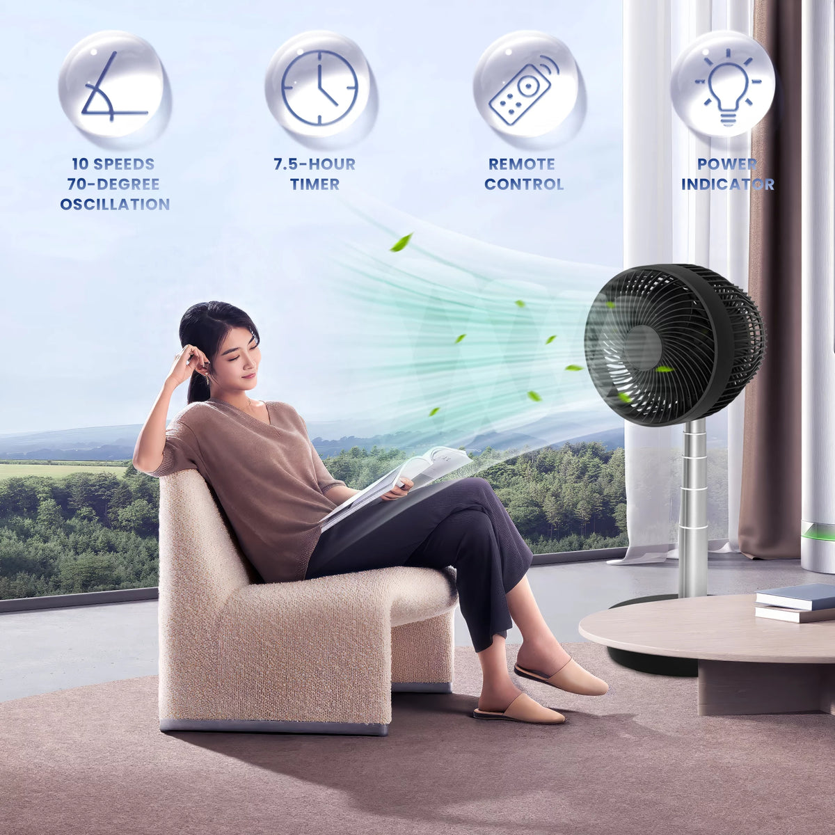 Portable Foldable Rechargeable Standing Fan with Remote Control White S356774