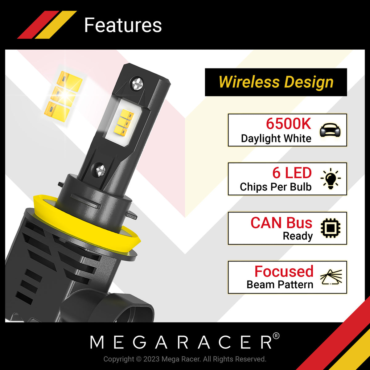 Wireless H11 H8 H9 H16 LED Headlight Bulbs 6500K Cool White 12V 50W Fog Light H622