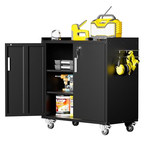 Black Metal Rolling Storage Cabinet with Wheels Q6538