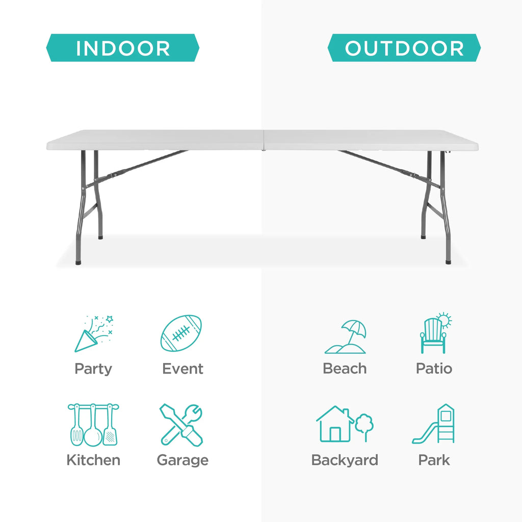 White 8ft Plastic Folding Table with Handle O33119