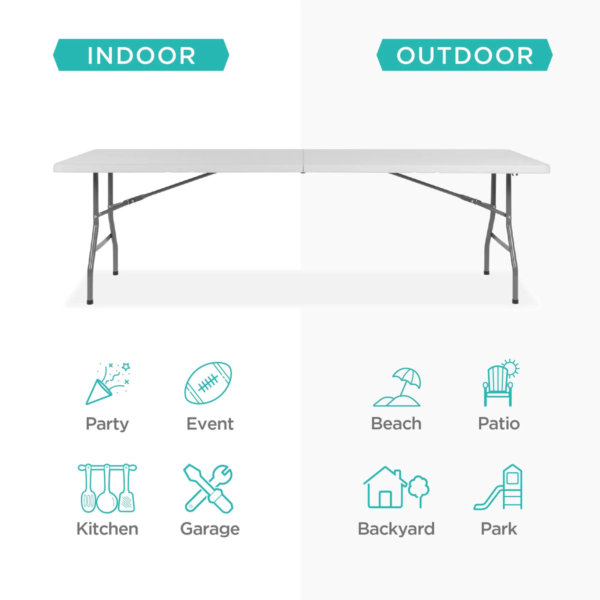 White 8ft Plastic Folding Table with Handle O33119