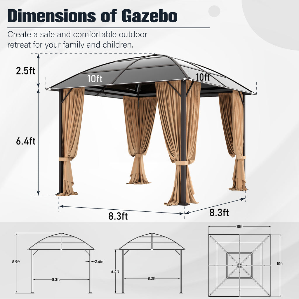 10' x 10' Outdoor Hardtop Gazebo with Netting and Curtains Z541