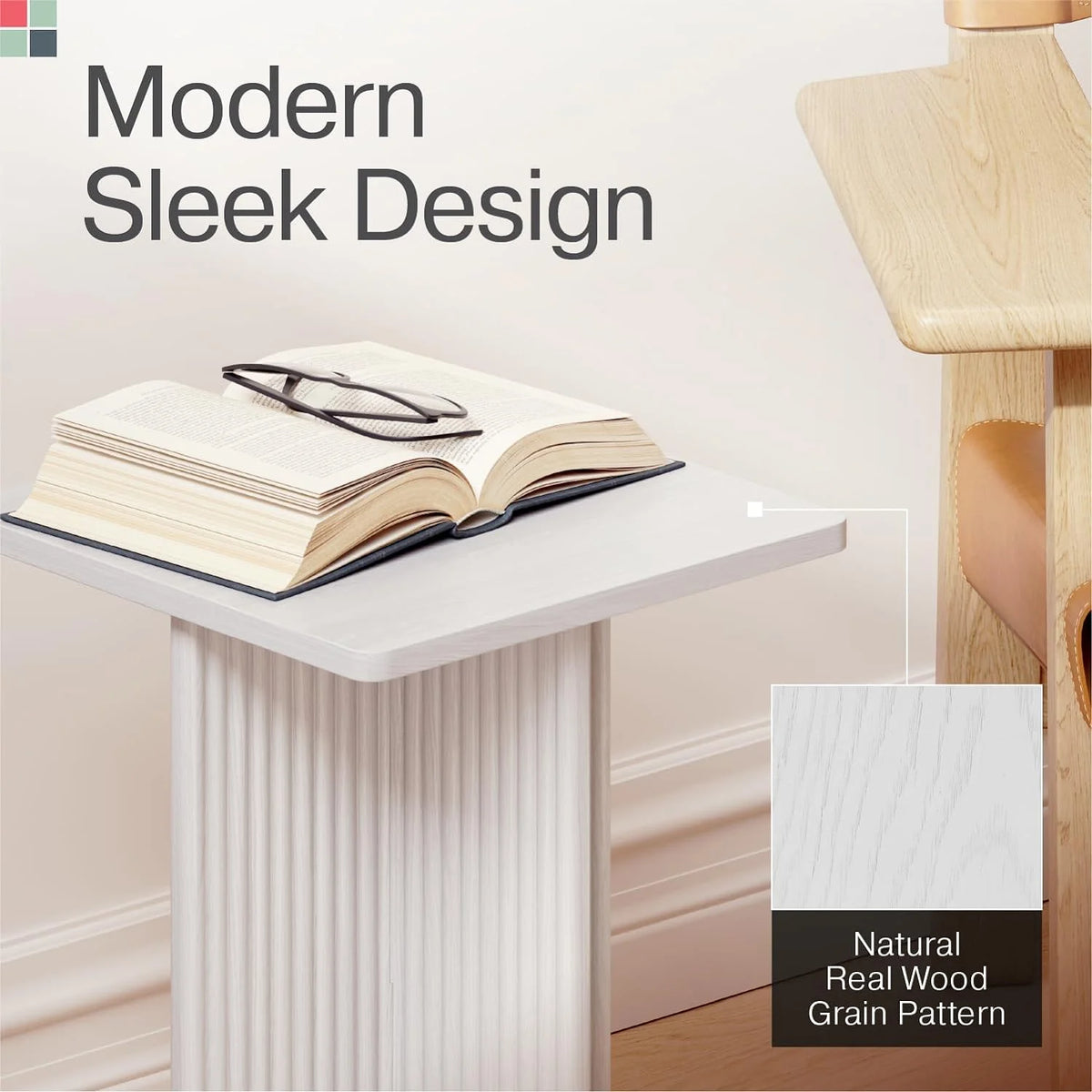 Fluted Accent Side Table with Solid Oak Base S6192